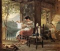 italian expecting a child looking at shirt her husband cobble together a cradle Karl Bryullov